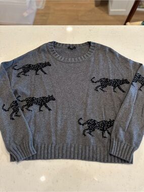 Rails Gray Crew Neck Sweater Leopard Size Small Premium Knit Designer Trendy